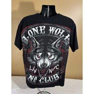 Hot Leathers Lone Wolf No Club Biker 2 Sided Shirt Men’s Size L